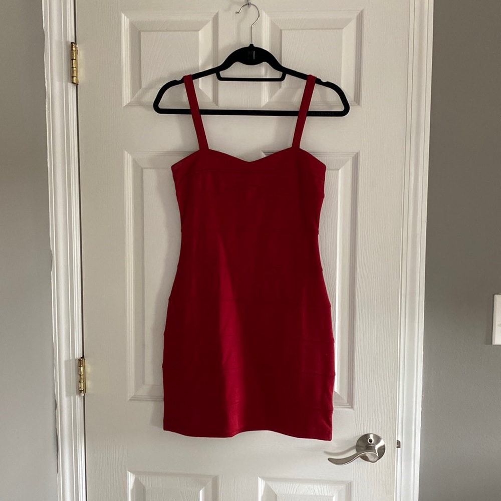 Red strapped short dress